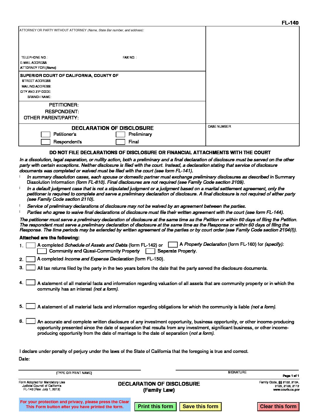 declaration service of disclosure