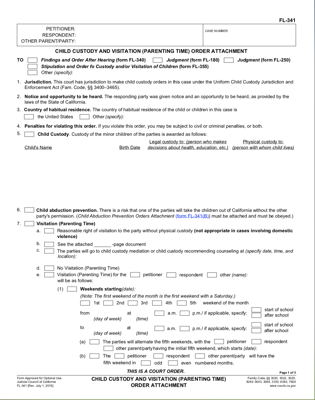 Child outlet custody order