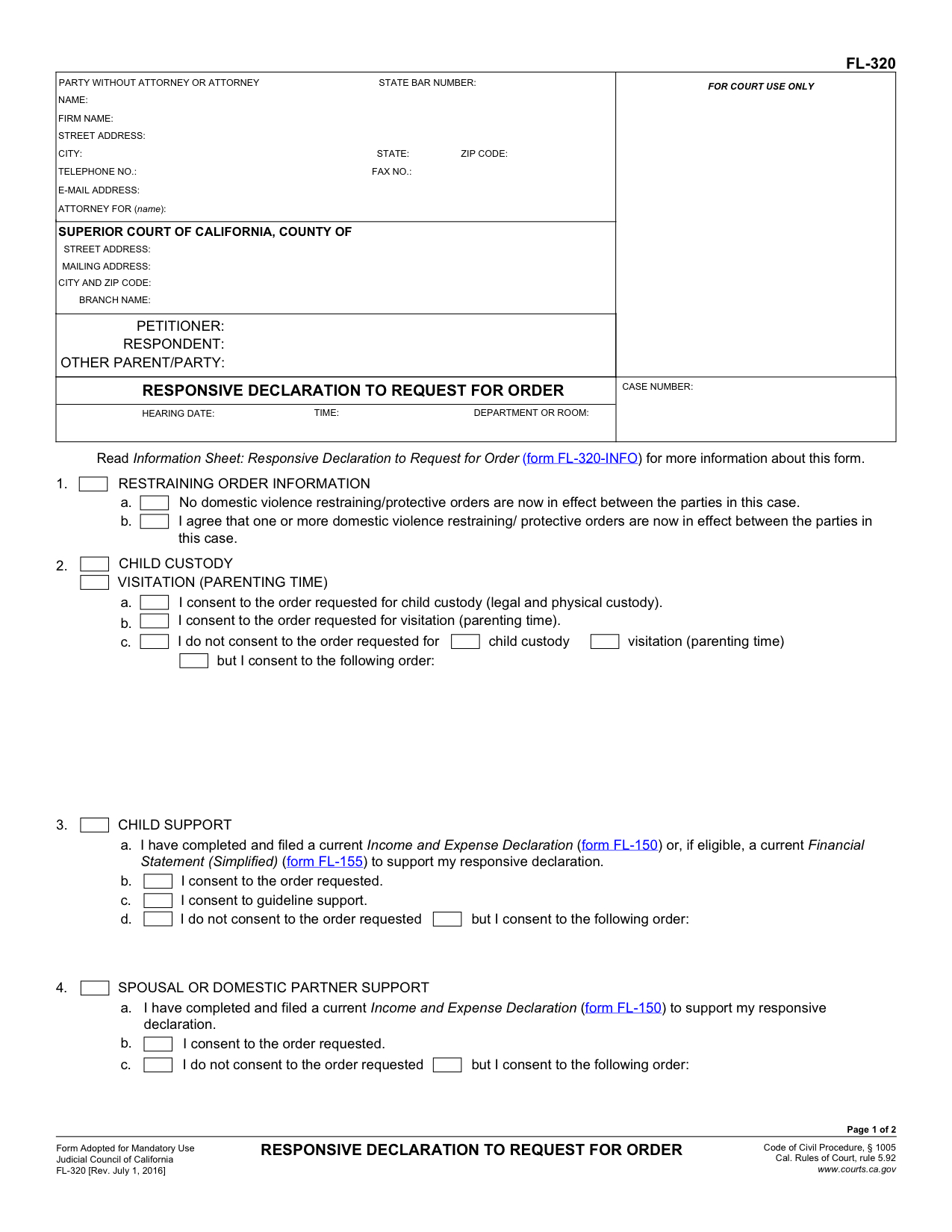 fl 320 responsive declaration to request for order fillable form