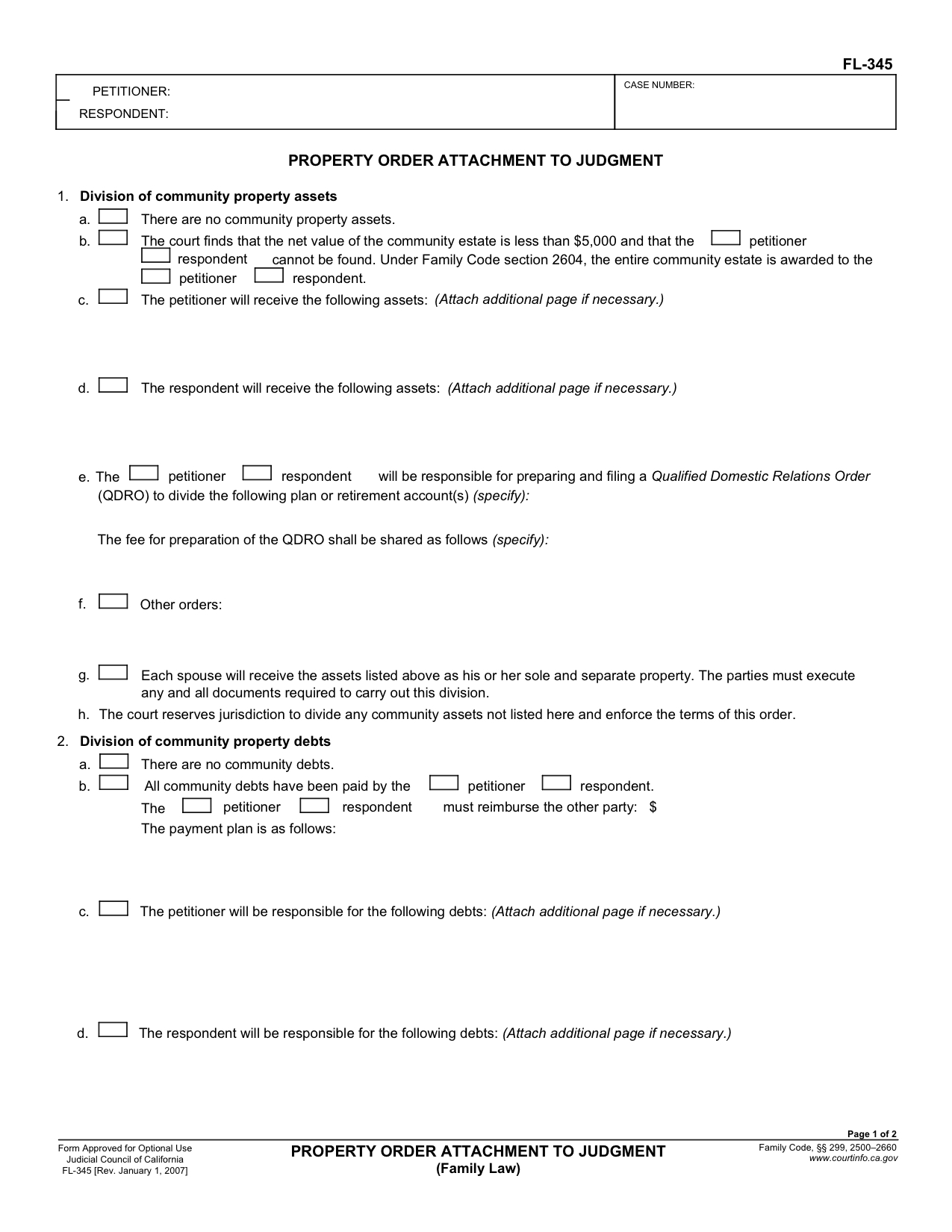fl-345-property-order-attachment-to-judgment-fillable-form for Free Printable Qdro Form California FL-345 Property Order Attachment to Judgment. Fillable form. for Free Printable Qdro Form California